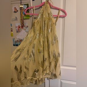 Anthropologie yellow and gold halter dress